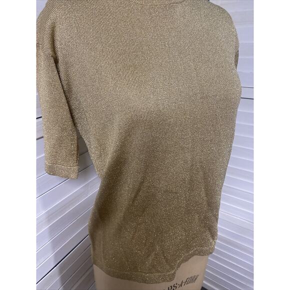 JH Collectables Gold Glitter Knit Short Sleeve Pullover Sweater Blouse Large - Picture 8 of 8